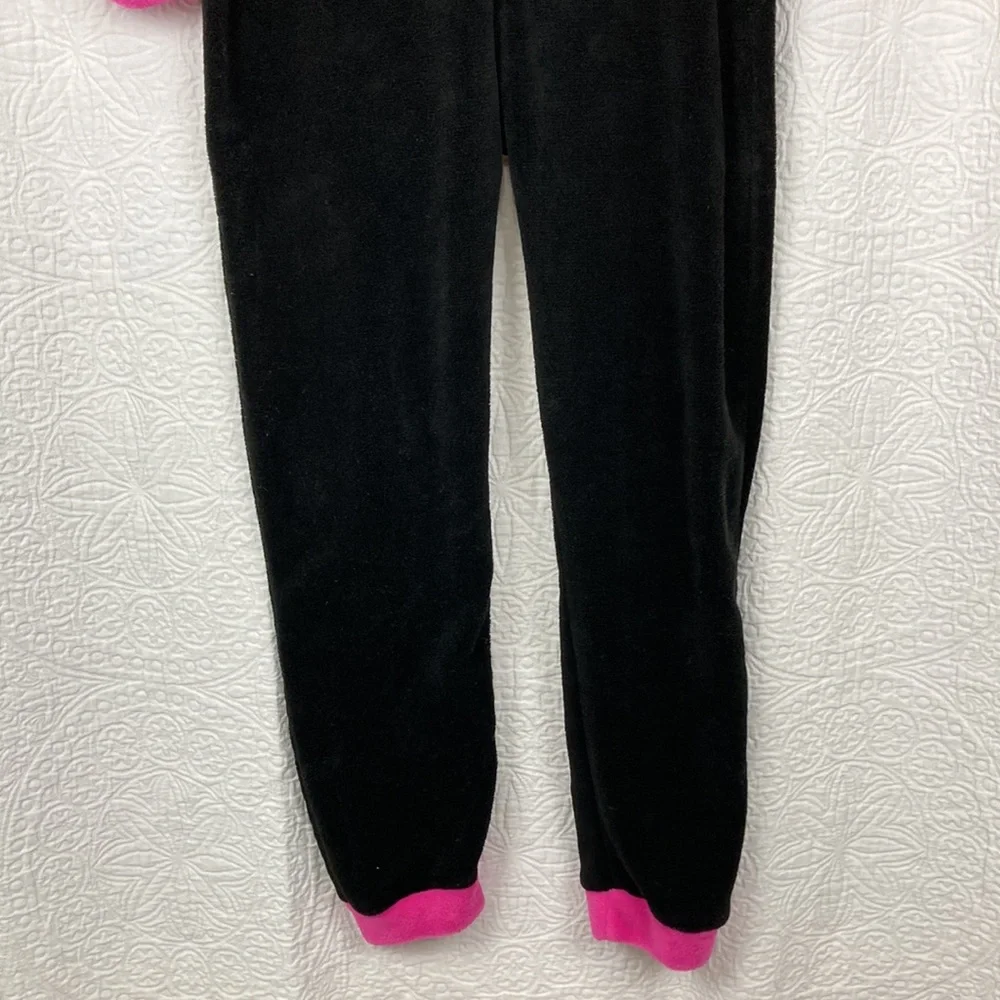 PJ Couture Women’s Black Kitty Fleece Onesie Pajamas sz Large